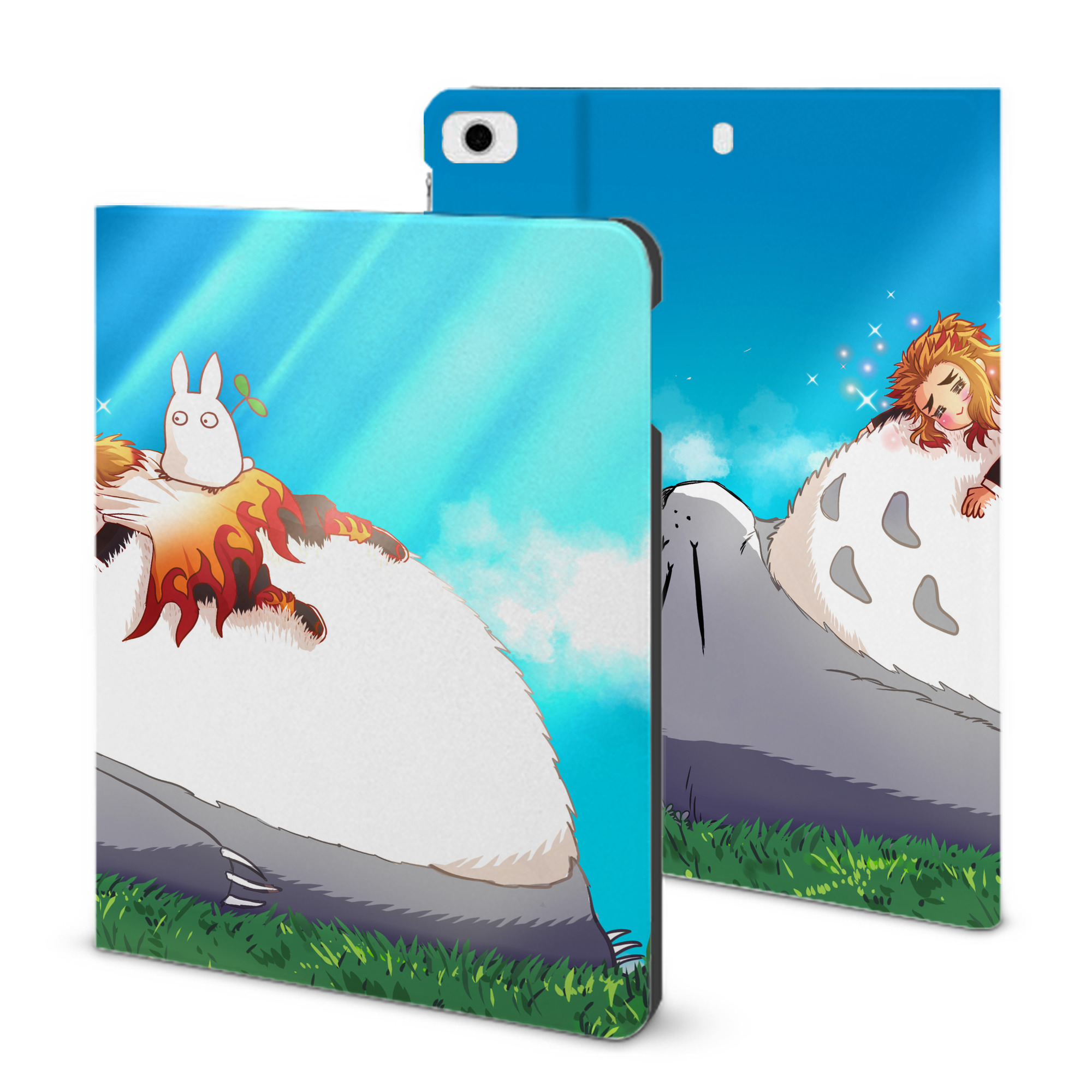 （画像用） となりのトトロ 草壁メイ 草壁サツキ My Neighbor Totoro Satsuki Kusakabe Mei Kusakabe IPad ケース ブック型 PUレザー TPU 耐衝撃 軽量 薄型 ペン収納なし 全面保護 IPad 各モデル対応